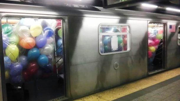 balloons in NYC subway