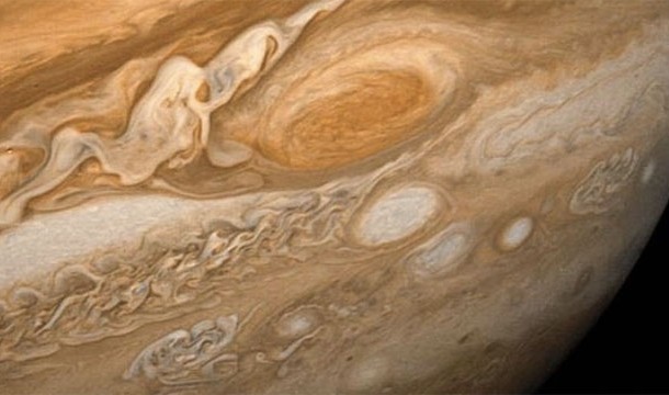 The first up close image taken of Jupiter's Great Red Spot, taken by the Voyager mission (1979)
