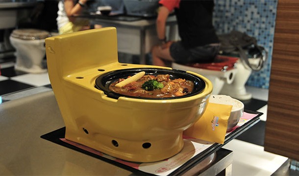 In Taiwan there is a restaurant where food is served on miniature toilets