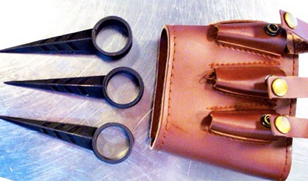 These finger spikes and wrist bracelet/holder were confiscated at Birmingham-Shuttlesworth International Airport