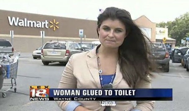 woman glued to toilet