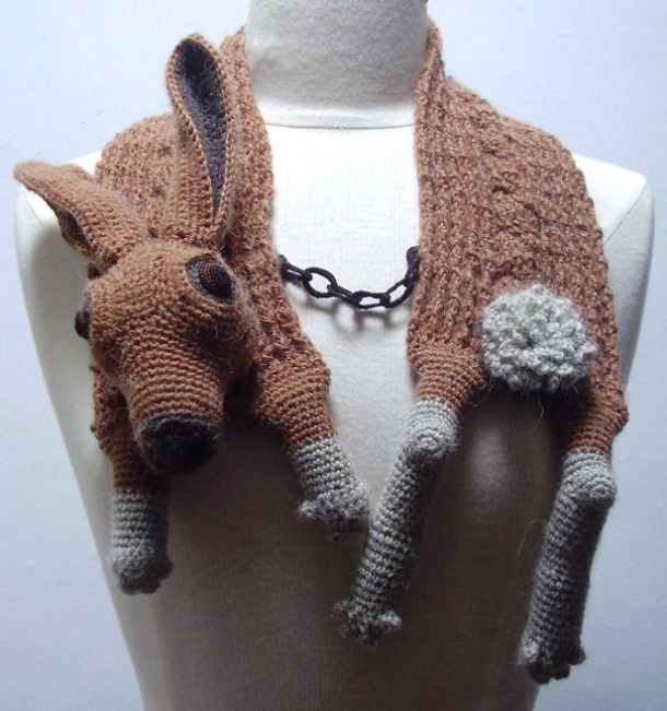 Crocheted hare scarf