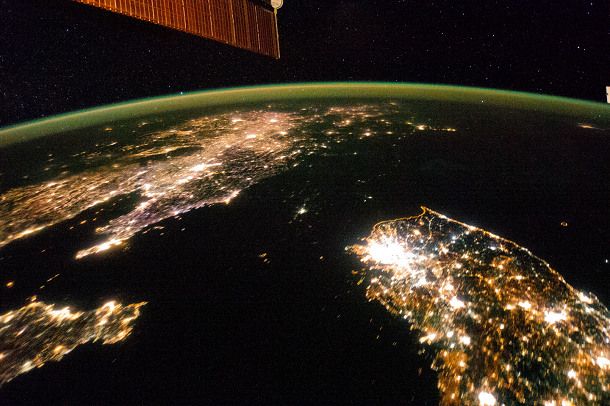 south korea from space at night with lights