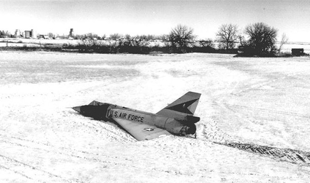 In 1958, a pilot ejected from his F-106 when it entered a flat spin. He was surprised to see it come out of the spin and land itself in a cornfield. Today, the plane is known as the "cornfield bomber"
