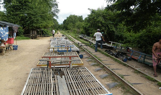 After the government provided service stopped running or became unreliable, people in some parts of Cambodia began creating makeshift trains out of bamboo (called norries).