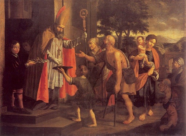 saint nicholas giving alms painting