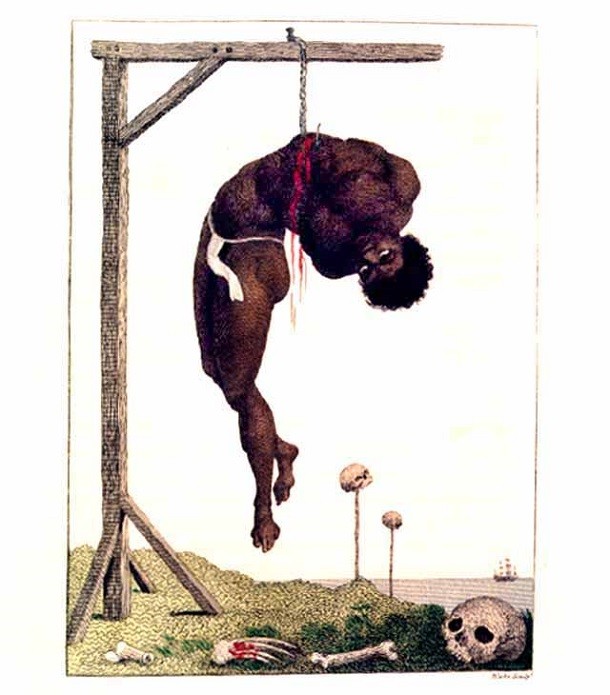 A Negro Hung Alive by the Ribs to a Gallows