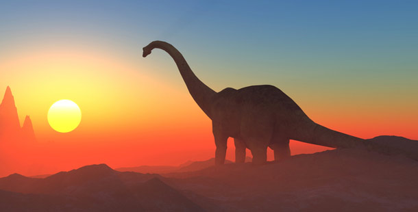 A giant facts of dinosaur standing in the desert