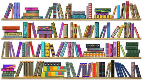 colorful bookshelves