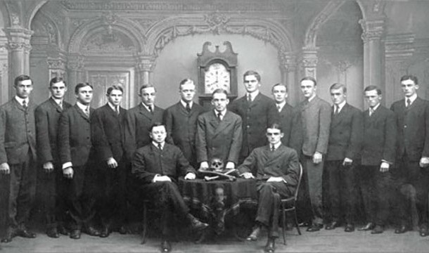 The Skull and Bones Society is a secret society at Yale that boasts many famous former members. Among them are numerous politicians and presidents (George Bush, William Taft, John Kerry)
