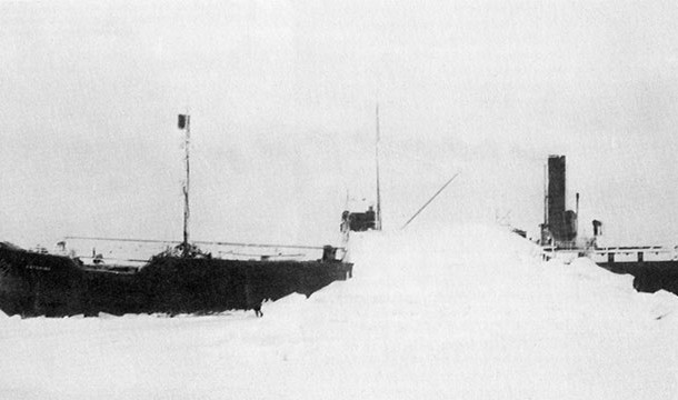 In 1969, the ship named Baychimo was spotted drifting in the Arctic. It was abandoned nearly 40 years earlier in 1931 near Alaska.