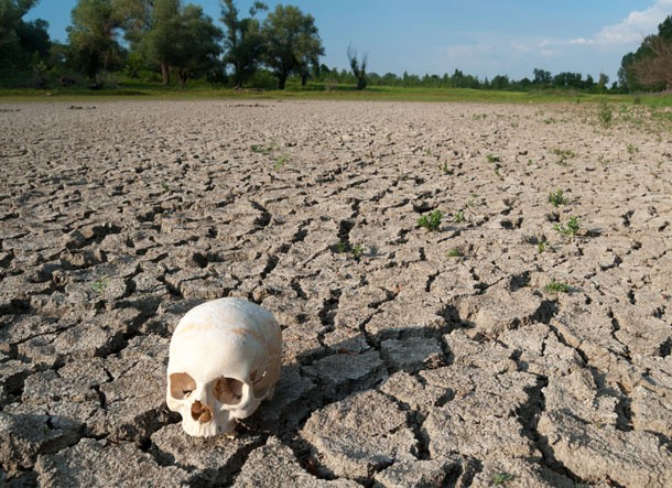 Dried river and human skull
