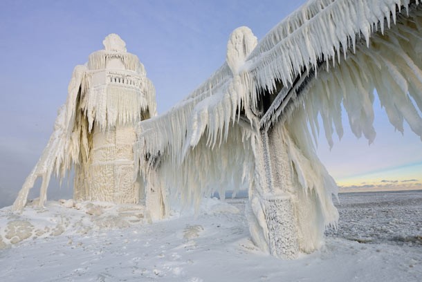 ice formations on Michigan St. Joseph Lighthouse