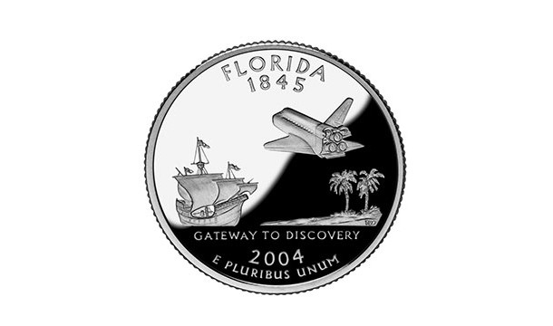 The New Horizons spacecraft on its way to Pluto is carrying a Florida state quarter because it has a space theme