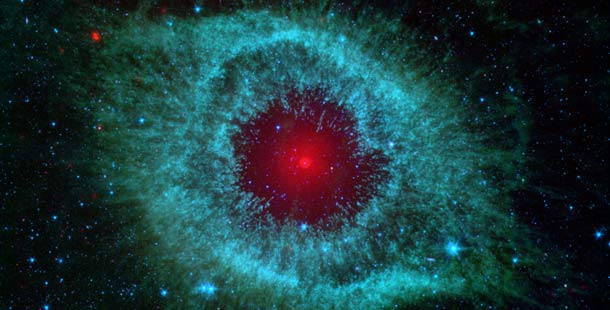 A precise things with blue and red galaxy in space