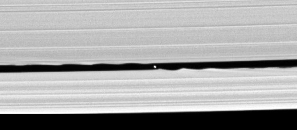 gap in saturn's rings with moon