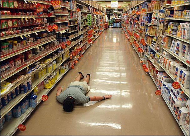 Planking in supermarket