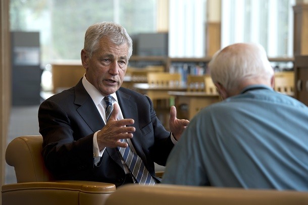 Secretary_of_Defense_Chuck_Hagel_answers_a_question_during_an_interview_with_Lincoln_Star_Journal_reporter_Don_Walton_at_the_University_of_Nebraska_Omaha_Neb._on_June_19_2013