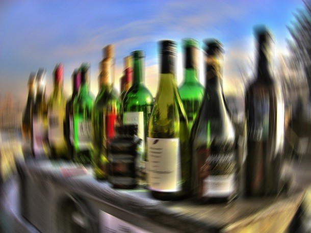 alcohol bottles blurry