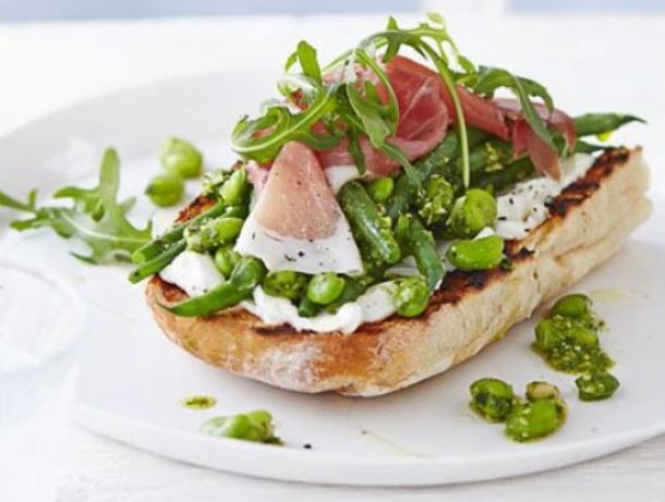 Summer beans on toast with prosciutto