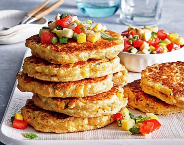 Corn cakes with summer salsa