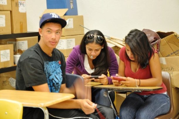 students using cell phones