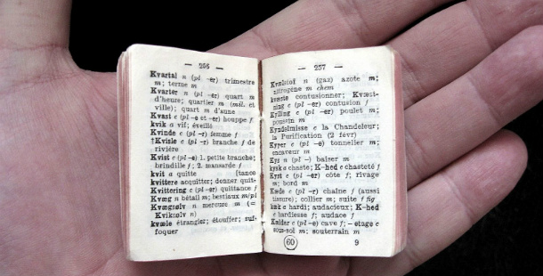 A person holding a english book words
