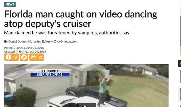 Florida Man Dances On Top Of Police Car To Ward Off Vampires