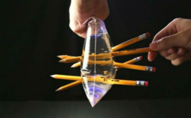 pencils through water bag