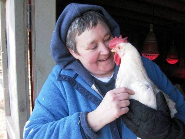 woman and hen