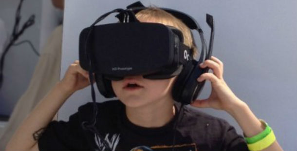 A child wearing a virtual reality headset