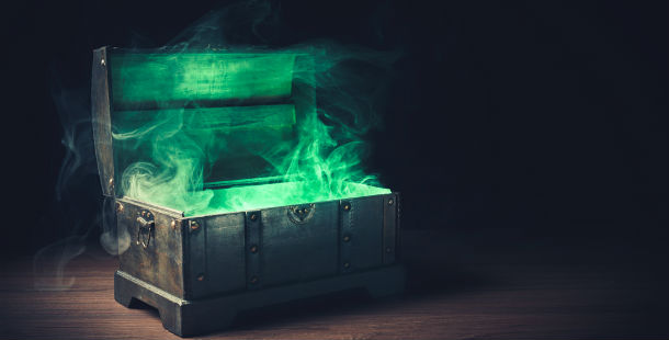 A green smoke coming out of a chest