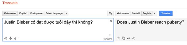 justin bieber google translate