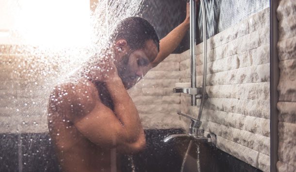 naked man showering