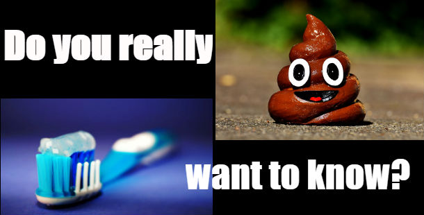 A collage of a poop and a blue tube