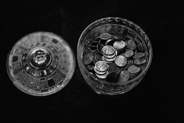 coin in glass