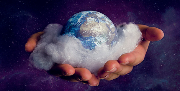 A hand holding a planet and creation stories of the world