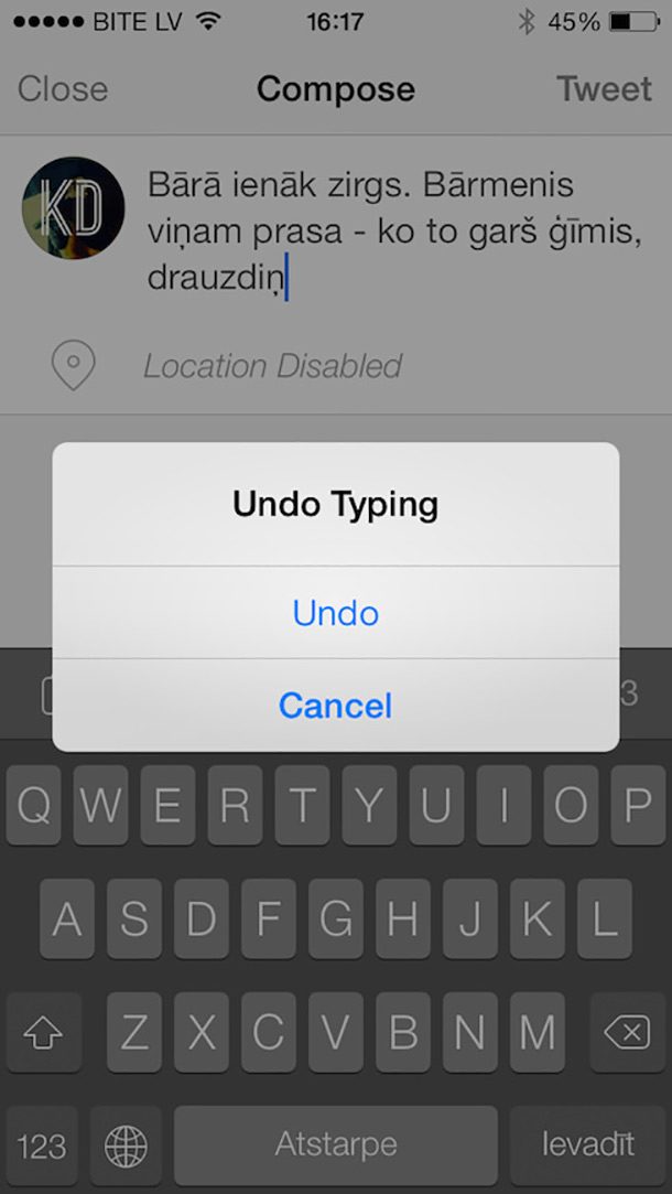 iphone undo typing