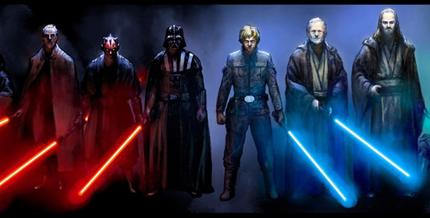 A group of people in star wars characters