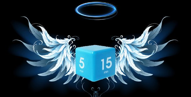 A blue cube with white wings and a halo