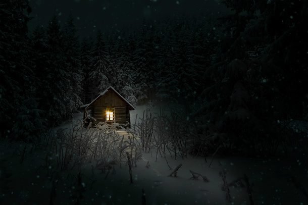 camping winter cabin