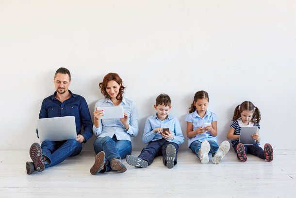 large family on devices