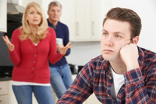 man living with exasperated parents