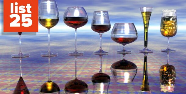 A group of wine glasses