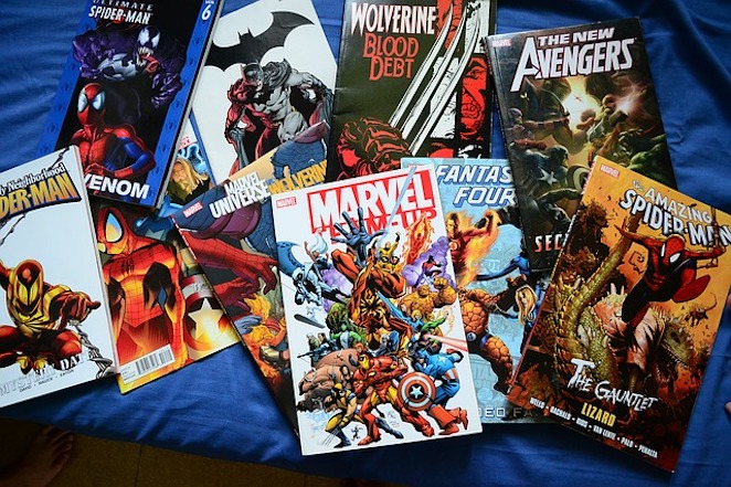 A group of comic books