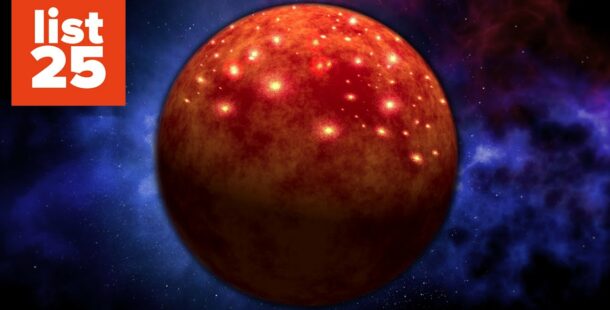 A red planet with stars in the background